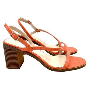 H by Halston Strappy Crocodile Block Heeled Sandal Coral Orange Size 9M NEW!